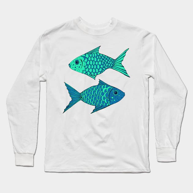 2 Blue Fish Long Sleeve T-Shirt by Heartsake